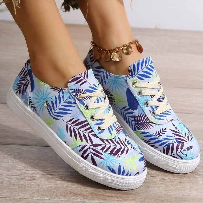 Γυναικεία παπούτσια μόδας 2023 Χρώμα λουλουδιών Στρογγυλά παπούτσια με κορδόνια για περπάτημα Γυναικεία παπούτσια Comfort Plus Size Παπούτσια για ζευγάρια Zapatos Planos