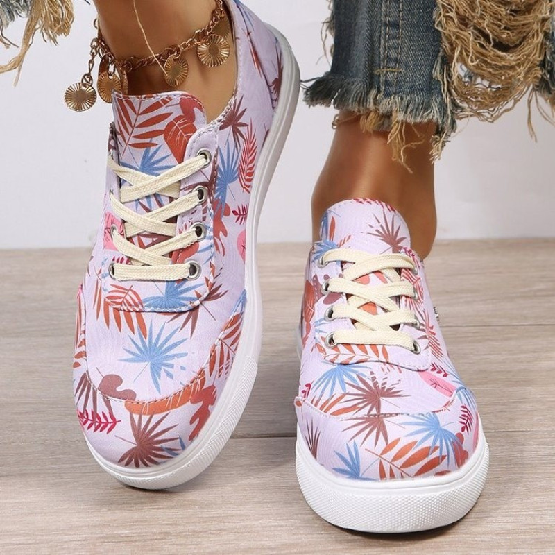 Γυναικεία παπούτσια μόδας 2023 Χρώμα λουλουδιών Στρογγυλά παπούτσια με κορδόνια για περπάτημα Γυναικεία παπούτσια Comfort Plus Size Παπούτσια για ζευγάρια Zapatos Planos