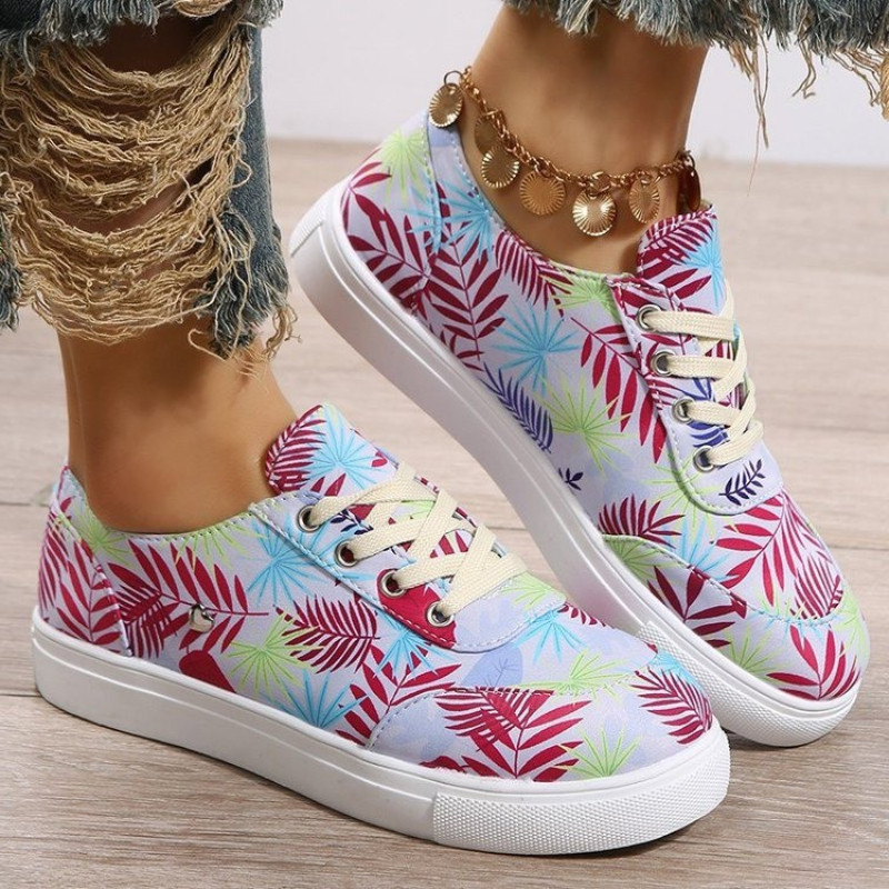 Γυναικεία παπούτσια μόδας 2023 Χρώμα λουλουδιών Στρογγυλά παπούτσια με κορδόνια για περπάτημα Γυναικεία παπούτσια Comfort Plus Size Παπούτσια για ζευγάρια Zapatos Planos