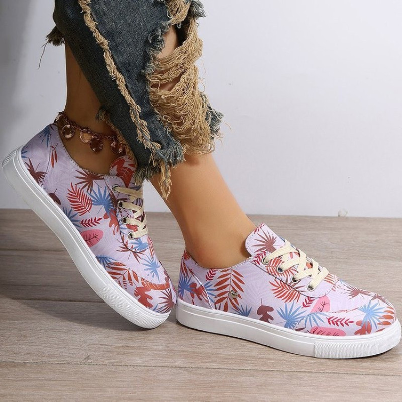 Γυναικεία παπούτσια μόδας 2023 Χρώμα λουλουδιών Στρογγυλά παπούτσια με κορδόνια για περπάτημα Γυναικεία παπούτσια Comfort Plus Size Παπούτσια για ζευγάρια Zapatos Planos