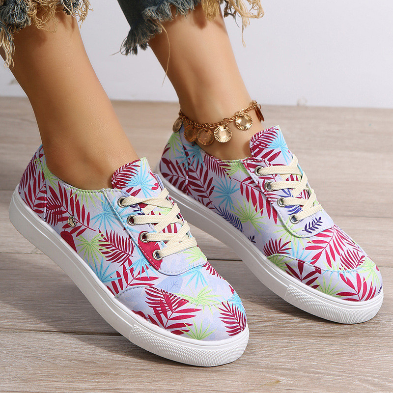 Γυναικεία παπούτσια μόδας 2023 Χρώμα λουλουδιών Στρογγυλά παπούτσια με κορδόνια για περπάτημα Γυναικεία παπούτσια Comfort Plus Size Παπούτσια για ζευγάρια Zapatos Planos