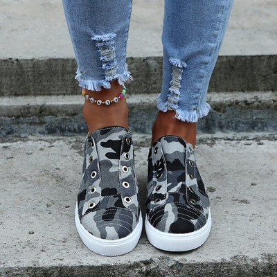 Παπούτσια καμβά Γυναικεία 2022 Fashion Plus Size Flats Camouflage Φθινοπωρινά χαμηλά γυναικεία παπούτσια casual Socofy Loafers Zapatos Mujer