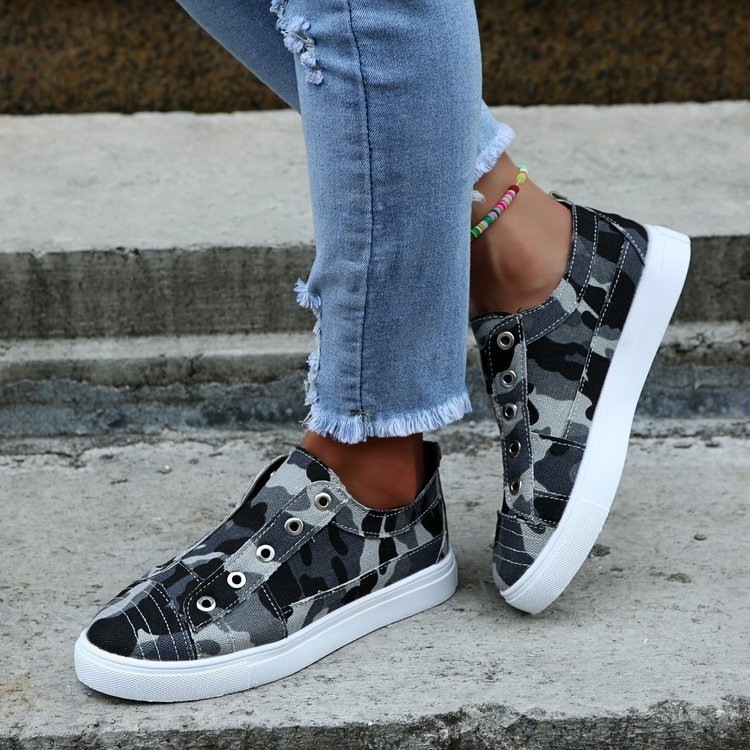 Παπούτσια καμβά Γυναικεία 2022 Fashion Plus Size Flats Camouflage Φθινοπωρινά χαμηλά γυναικεία παπούτσια casual Socofy Loafers Zapatos Mujer