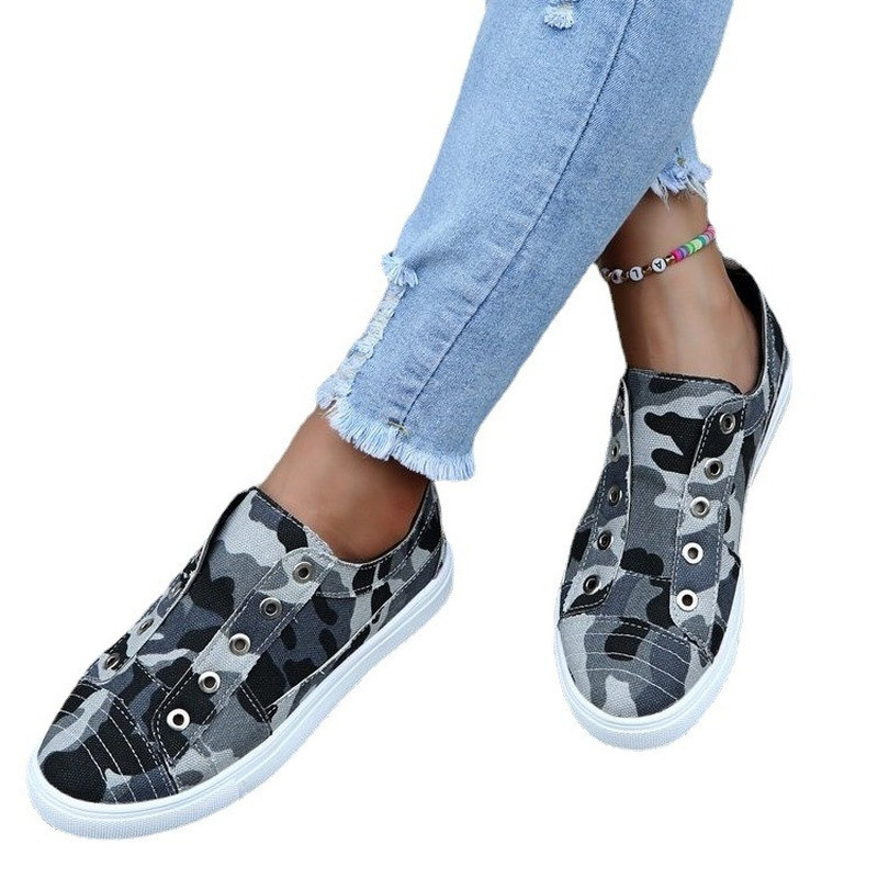 Παπούτσια καμβά Γυναικεία 2022 Fashion Plus Size Flats Camouflage Φθινοπωρινά χαμηλά γυναικεία παπούτσια casual Socofy Loafers Zapatos Mujer
