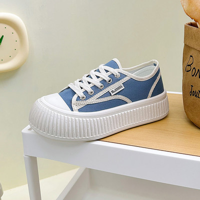 Γυναικεία Ανοιξιάτικα Παπούτσια Καμβά Commuter Χοντρή σόλα Μεγάλη κεφαλή Μικρά λευκά παπούτσια Γυναικεία φοιτητικά Casual single παπούτσια P-V24