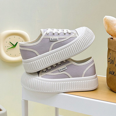 Γυναικεία Ανοιξιάτικα Παπούτσια Καμβά Commuter Χοντρή σόλα Μεγάλη κεφαλή Μικρά λευκά παπούτσια Γυναικεία φοιτητικά Casual single παπούτσια P-V24