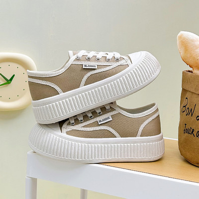 Γυναικεία Ανοιξιάτικα Παπούτσια Καμβά Commuter Χοντρή σόλα Μεγάλη κεφαλή Μικρά λευκά παπούτσια Γυναικεία φοιτητικά Casual single παπούτσια P-V24