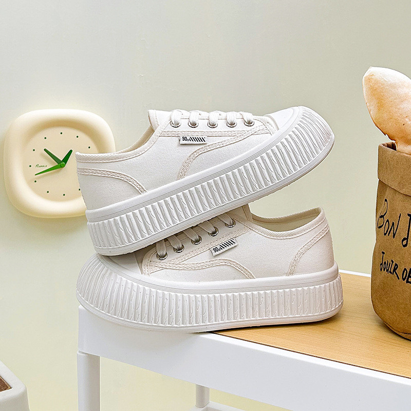 Γυναικεία Ανοιξιάτικα Παπούτσια Καμβά Commuter Χοντρή σόλα Μεγάλη κεφαλή Μικρά λευκά παπούτσια Γυναικεία φοιτητικά Casual single παπούτσια P-V24