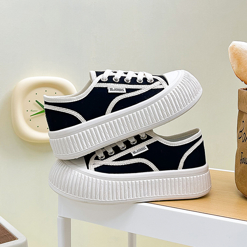 Γυναικεία Ανοιξιάτικα Παπούτσια Καμβά Commuter Χοντρή σόλα Μεγάλη κεφαλή Μικρά λευκά παπούτσια Γυναικεία φοιτητικά Casual single παπούτσια P-V24