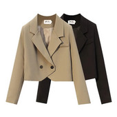 Μονόχρωμα Cropped Blazers Γυναικεία κορεατικά κοστούμι με ένα κουμπί σακάκι Γυναικείο άγριο απλό μακρύ μανίκι Γυναικεία ενδύματα γραφείου