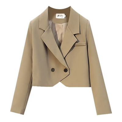 Μονόχρωμα Cropped Blazers Γυναικεία κορεατικά κοστούμι με ένα κουμπί σακάκι Γυναικείο άγριο απλό μακρύ μανίκι Γυναικεία ενδύματα γραφείου