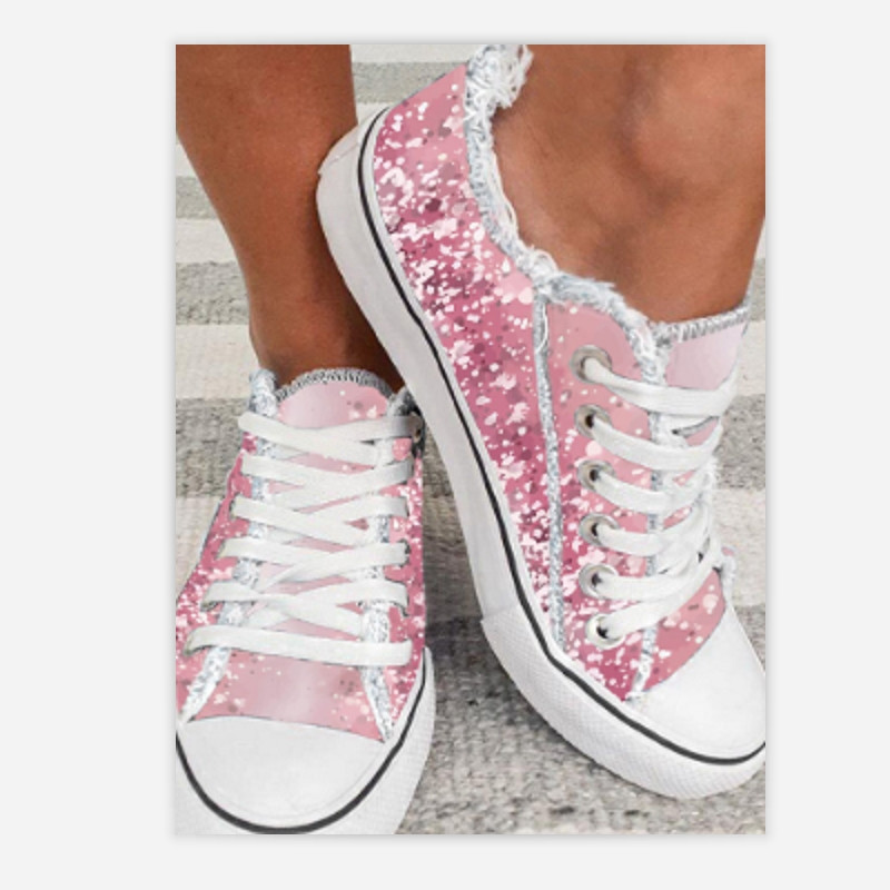 Női Love Shape Nyomtatott tornacipők Fűzős vászon lapos cipők Diák alkalmi sportfutócipők Női vulkanizált cipők nagy méretű