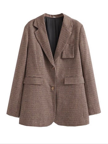 SLMD 2023 New Women Brown Houndstooth καρό σλέιζερ Τσέπες Γυναικείο κομψό casual πηγάδι