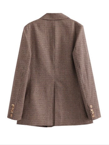 SLMD 2023 New Women Brown Houndstooth καρό σλέιζερ Τσέπες Γυναικείο κομψό casual πηγάδι