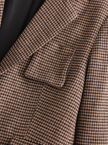 SLMD 2023 New Women Brown Houndstooth καρό σλέιζερ Τσέπες Γυναικείο κομψό casual πηγάδι