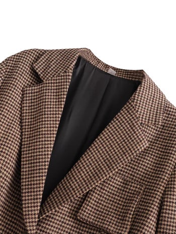 SLMD 2023 New Women Brown Houndstooth καρό σλέιζερ Τσέπες Γυναικείο κομψό casual πηγάδι