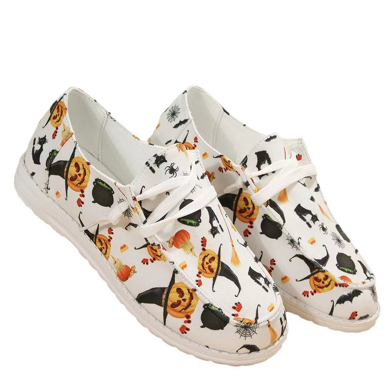 Φθινοπωρινές αποκριάτικες κολοκύθες εκτύπωσης επίπεδη παπούτσια μόδας Casual επίπεδη παπούτσια καμβά Άνετα αθλητικά παπούτσια με στρογγυλά δάχτυλα Αθλητικά παπούτσια