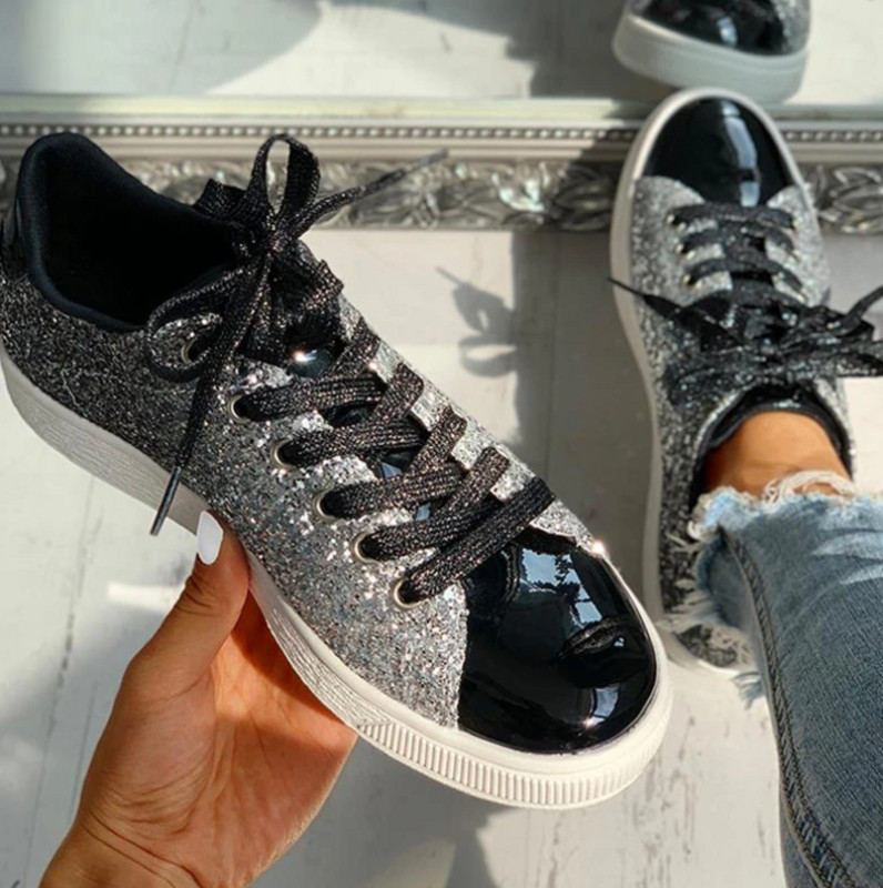 2023 Sneakers Bling Luxury Shoe Glitter Casual Γυναικεία αναπνεύσιμα κορδόνια Up Outdoor Sport Γυναικεία παπούτσια Vulcanize Zapatos De Mujer