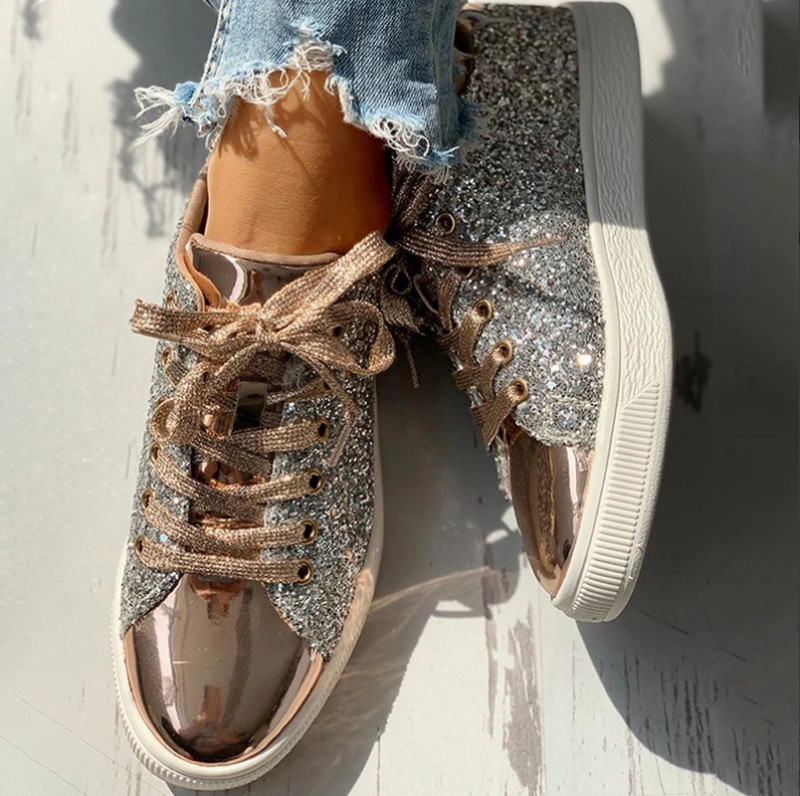 2023 Sneakers Bling Luxury Shoe Glitter Casual Γυναικεία αναπνεύσιμα κορδόνια Up Outdoor Sport Γυναικεία παπούτσια Vulcanize Zapatos De Mujer
