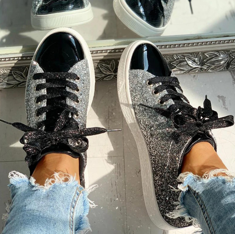 2023 Sneakers Bling Luxury Shoe Glitter Casual Γυναικεία αναπνεύσιμα κορδόνια Up Outdoor Sport Γυναικεία παπούτσια Vulcanize Zapatos De Mujer