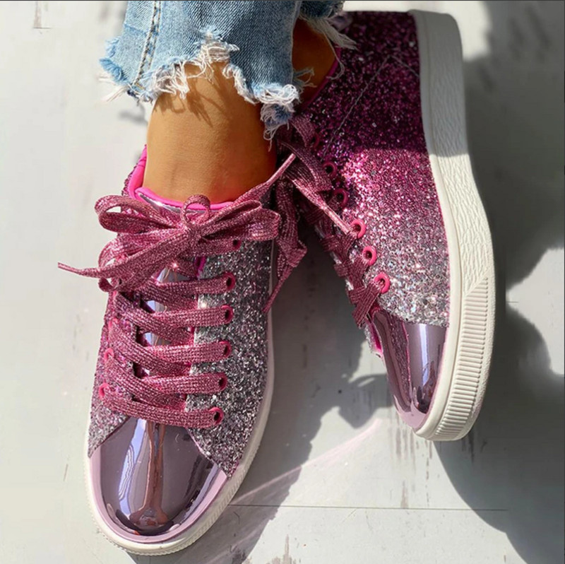 2023 Sneakers Bling Luxury Shoe Glitter Casual Γυναικεία αναπνεύσιμα κορδόνια Up Outdoor Sport Γυναικεία παπούτσια Vulcanize Zapatos De Mujer