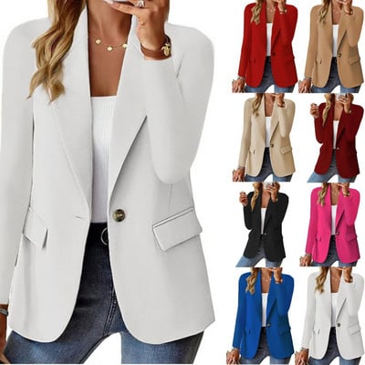Eleganti sieviešu, plāni uzvalki, virsjaka 2023. gada rudens vienkrāsains biroja tērps ar garām piedurknēm, sieviešu uzvalka apkakle S-XXL Rietumu stila apģērbi