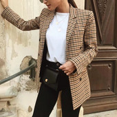 Γυναικείο γραφείο Γυναικείο καρό γιακά με πέτο με διπλό στήθος Γυναικείο Λεπτό, καθημερινό πανωφόρι, σακάκι εργασίας Γυναικείο παλτό Κομψό μπλουζάκι Γυναικείο