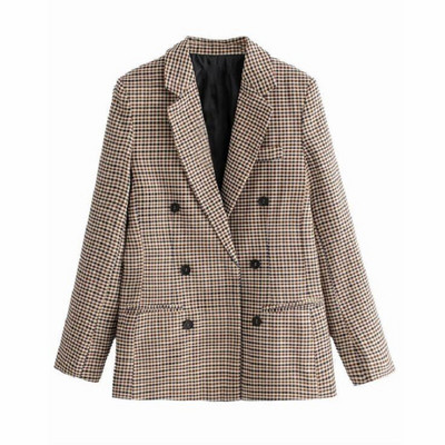 Γυναικείο γραφείο Γυναικείο καρό γιακά με πέτο με διπλό στήθος Γυναικείο Λεπτό, καθημερινό πανωφόρι, σακάκι εργασίας Γυναικείο παλτό Κομψό μπλουζάκι Γυναικείο