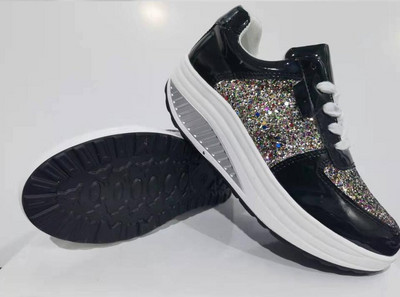 Γυναικεία παπούτσια casual glitter με δίχτυ ίσια παπούτσια Γυναικείες παγιέτες βουλκανιζέ παπούτσια με κορδόνια Αθλητικά παπούτσια για τρέξιμο εξωτερικού χώρου 2022