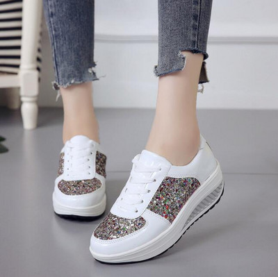 Γυναικεία παπούτσια casual glitter με δίχτυ ίσια παπούτσια Γυναικείες παγιέτες βουλκανιζέ παπούτσια με κορδόνια Αθλητικά παπούτσια για τρέξιμο εξωτερικού χώρου 2022
