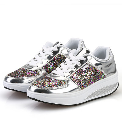 Γυναικεία παπούτσια casual glitter με δίχτυ ίσια παπούτσια Γυναικείες παγιέτες βουλκανιζέ παπούτσια με κορδόνια Αθλητικά παπούτσια για τρέξιμο εξωτερικού χώρου 2022