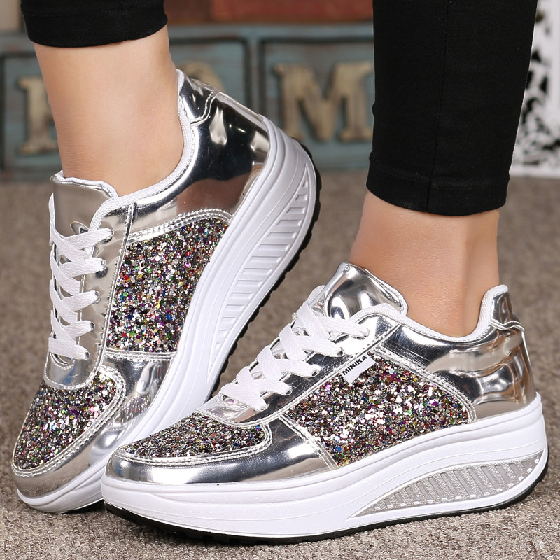 Γυναικεία παπούτσια casual glitter με δίχτυ ίσια παπούτσια Γυναικείες παγιέτες βουλκανιζέ παπούτσια με κορδόνια Αθλητικά παπούτσια για τρέξιμο εξωτερικού χώρου 2022
