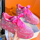 Γυναικεία αθλητικά παπούτσια σχεδιαστών 2023 Νέα γυαλιστερά στρας Γυναικεία παπούτσια Vulcanize Plus Size 43 Fashion Platform Casual Παπούτσια Γυναικεία