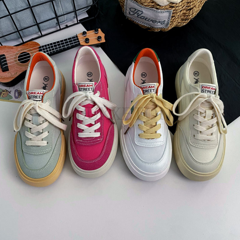 Casual αθλητικά παπούτσια Γυναικεία σουέτ δερμάτινα συνονθύλευμα μικτά χρώματα με κορδόνια με στρογγυλά παπούτσια Γυναικεία φλατ Χειροποίητα