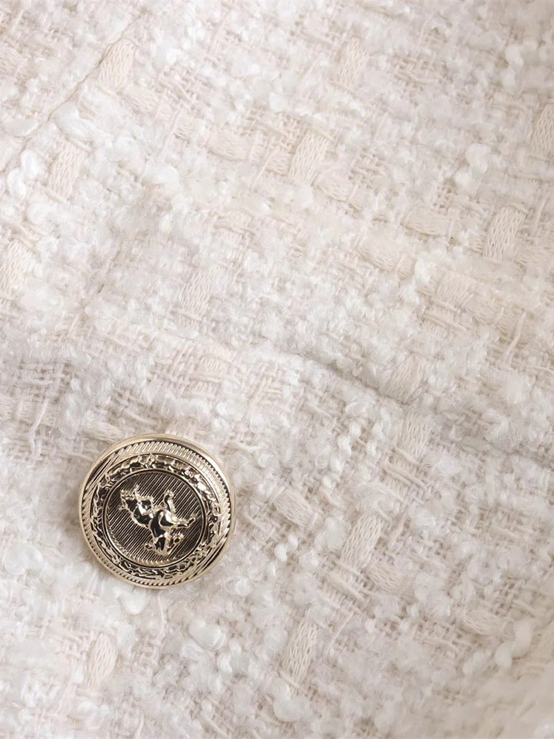 Smėlio spalvos „Tweed“ moteriškas švarkas, 2022 m., Naujas biuro moteriškas vienspalvis paltas su dvigubomis sagomis, laisvalaikio mergaičių gatvės apranga