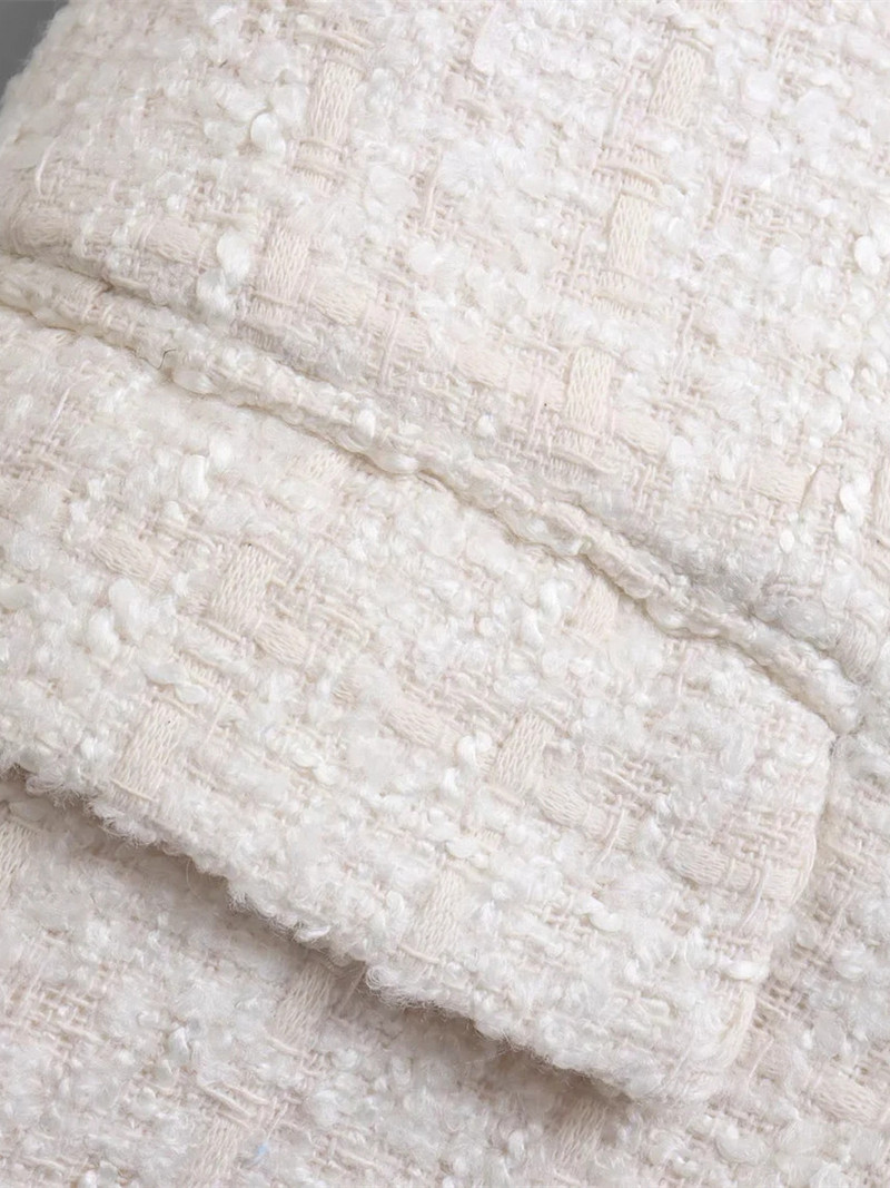 Smėlio spalvos „Tweed“ moteriškas švarkas, 2022 m., Naujas biuro moteriškas vienspalvis paltas su dvigubomis sagomis, laisvalaikio mergaičių gatvės apranga