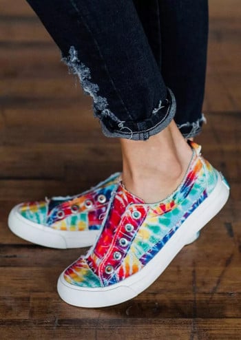 2023 Есен Зима Tie Dye Slip On Round Toe Плоски маратонки Дишащи Удобни класически ежедневни уютни обувки за жени