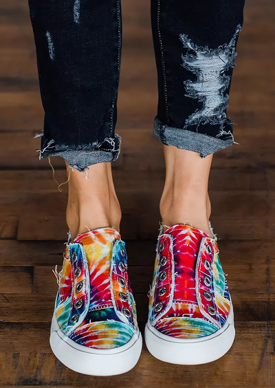 2023 Φθινοπωρινό Χειμερινό Tie Dye Slip On Round Toe Flat Sneakers Αναπνεύσιμα για τρέξιμο Άνετα Κλασικά Casual άνετα γυναικεία παπούτσια