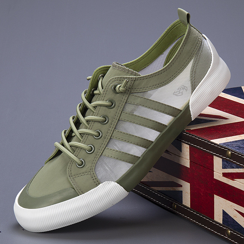 Klasszikus zöld nyári férfi vászoncipők légáteresztő lapos cipők alkalmi férfi fűzős átlátszó gördeszka cipők Espadrillák férfiaknak