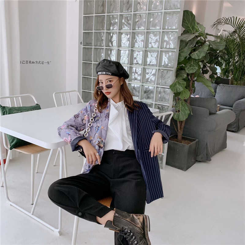 Ženska nova modna slatka jakna dugih rukava, uredski kaput, asimetrično odijelo, gornja odjeća sako s prugastim šavovima