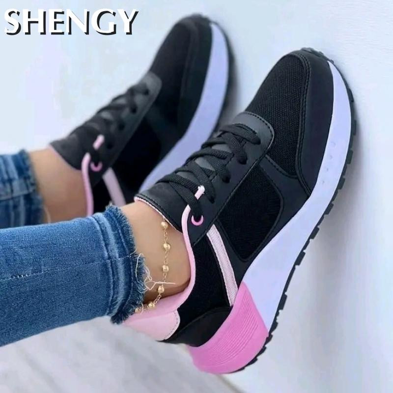 2023 új női tornacipők hálós, légáteresztő ékek sportcipők divatos vegyes színek, fűzős, alkalmi női vulkanizált cipők Zapatillas