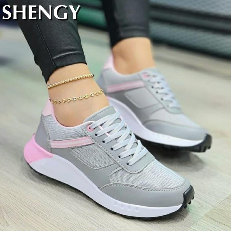 2023 új női tornacipők hálós, légáteresztő ékek sportcipők divatos vegyes színek, fűzős, alkalmi női vulkanizált cipők Zapatillas