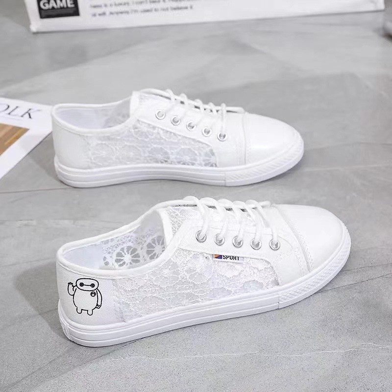 Női vászoncipők kis fehér cipők fűzős, légáteresztő 2023 új nyári diákhálós alkalmi fűzős fekete lapos cipők sportcipők