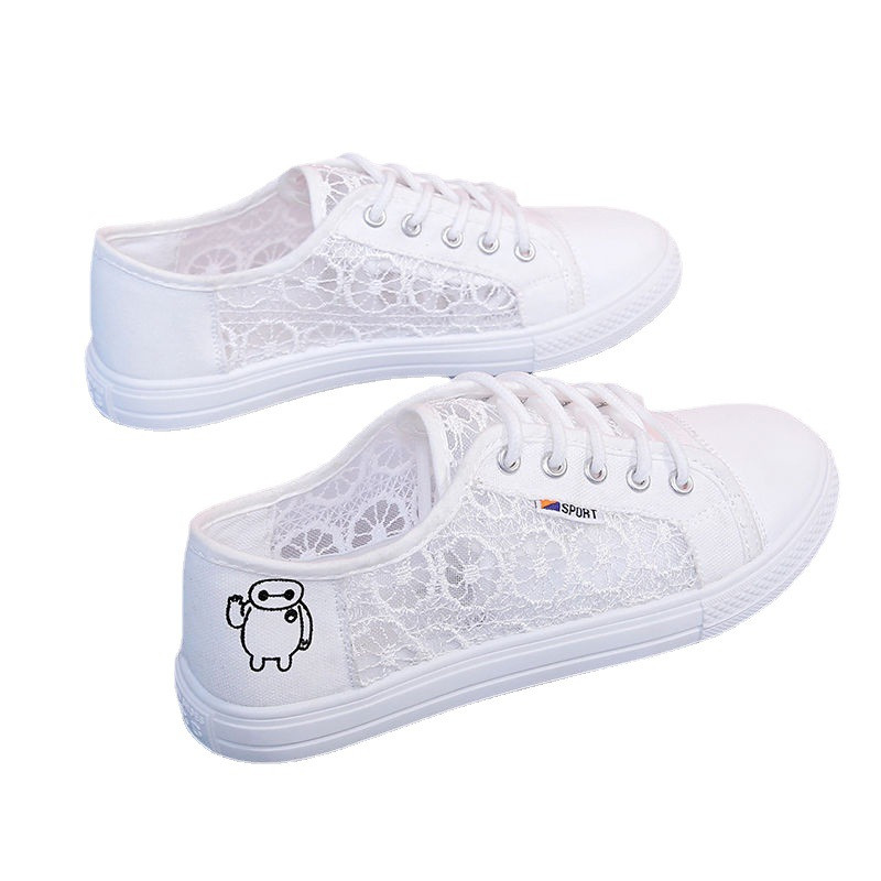 Női vászoncipők kis fehér cipők fűzős, légáteresztő 2023 új nyári diákhálós alkalmi fűzős fekete lapos cipők sportcipők