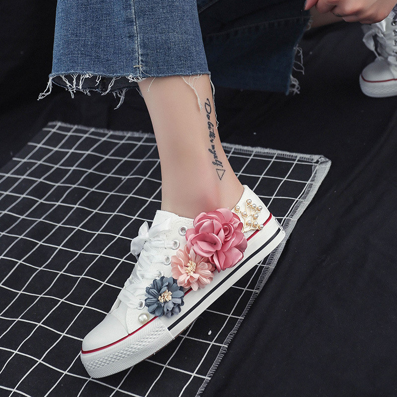 Divatos tornacipők női kézzel készített virágos futóvászon új Zapatillas Mujer alkalmi lapos vulkanizált fehér cipők őszi édes