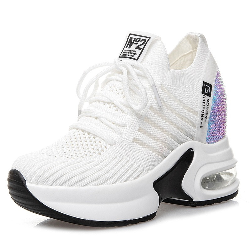 Moteriški sportiniai batai vasariniai blizgučiai laisvalaikio batai moteriški storu padu aukštakulniai batai su pleištu 2023 m. megzti moteriški vulkanizuoti batai