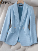 XFPV női alkalmi, hosszú ujjú, vastagított bojt, rózsaszín gyapjú blézer temperamentumos kabát kabát divat, új dagály, 2023. ősz SM8239