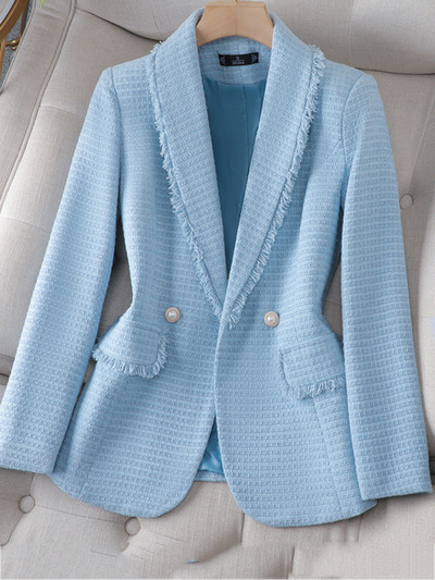 XFPV női alkalmi, hosszú ujjú, vastagított bojt, rózsaszín gyapjú blézer temperamentumos kabát kabát divat, új dagály, 2023. ősz SM8239