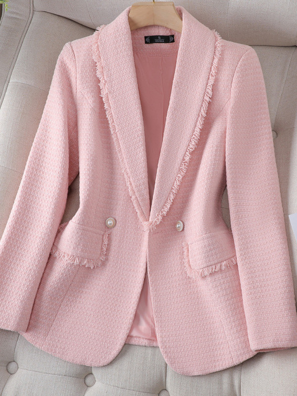 XFPV női alkalmi, hosszú ujjú, vastagított bojt, rózsaszín gyapjú blézer temperamentumos kabát kabát divat, új dagály, 2023. ősz SM8239