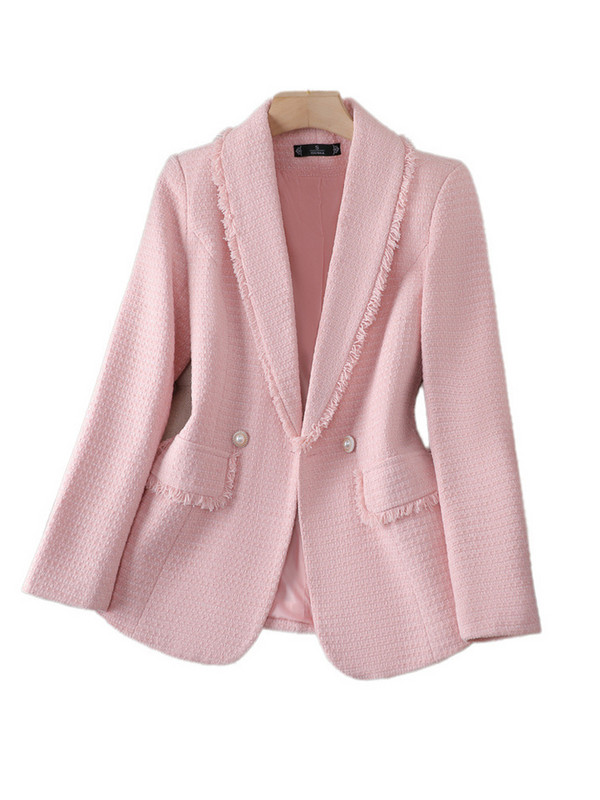 XFPV női alkalmi, hosszú ujjú, vastagított bojt, rózsaszín gyapjú blézer temperamentumos kabát kabát divat, új dagály, 2023. ősz SM8239